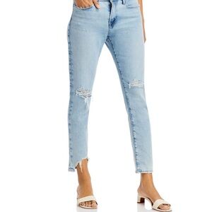 Frame Le Garcion Crop Denim Distressed  Jeans in Light Blue